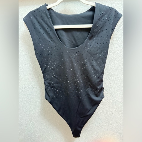 Lizette Collection Tops - Rhinestone Bodysuit – Black Sleeveless Sparkle